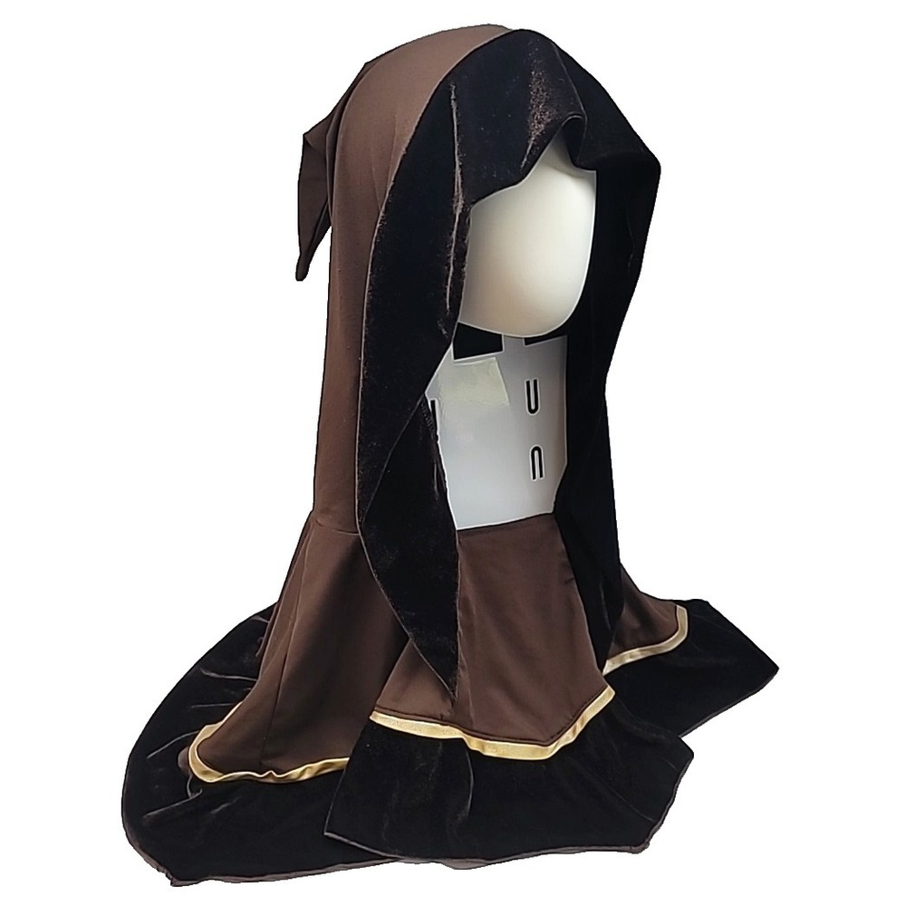 Brown W/Gold Hooded Cowl Cloak Medieval Grim Cosplay/Halloween Costumes One Size